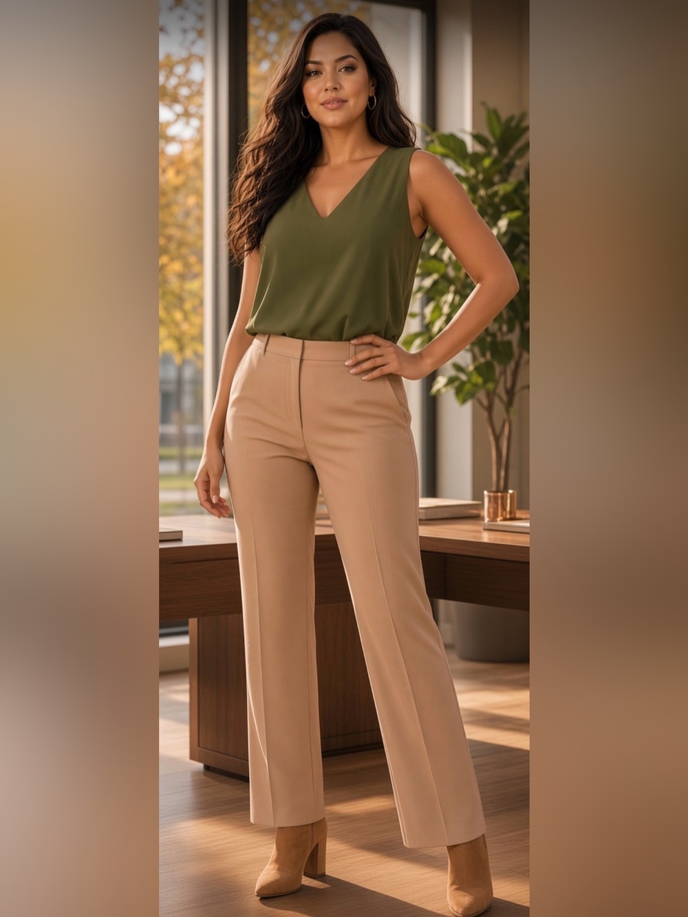 Ann Taylor Olive V-Neck Sleeveless Top